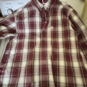 Carhartt Men's Burgundy and White Plaid Shirt
